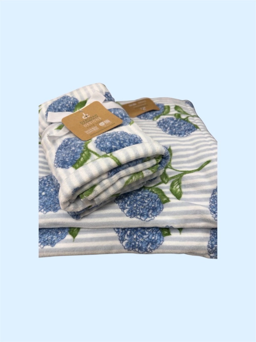 Matching 4 PC Hydrangea Print Cotton Bath & Hand Towel Set - Vibrant Blue Green